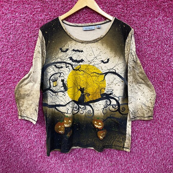 Halloween Top Full Moon Witchy Quarter Sleeve T-Shirt XL - Picture 3 of 4